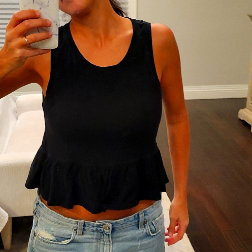 WOMEN'S BLACK ZARA PEPLUM TOP T SHIRT SZ SMALL $30